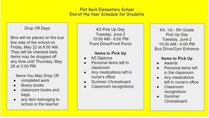 Flat Rock Elementary End of the Year Schedule