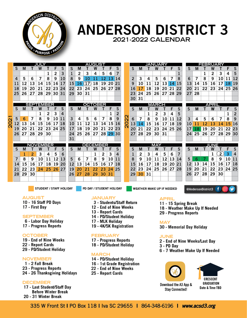 Anderson District 1 2025 Calendar