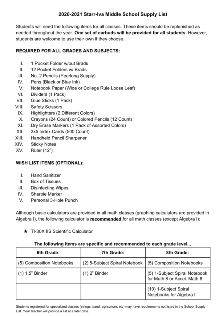 Supply List